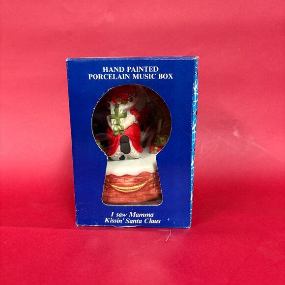 Jasco 1981 Santa Mrs Claus Music Box Bisque Porcelain Christmas Kissing Work - Picture 3 of 15